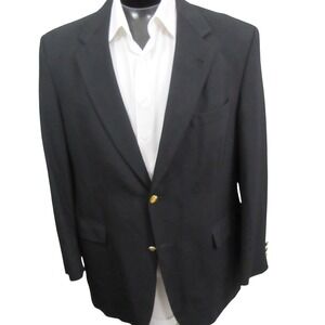 Austin Mens Blazer 44R Solid Black Gold Buttons Pure New Wool Single Vent